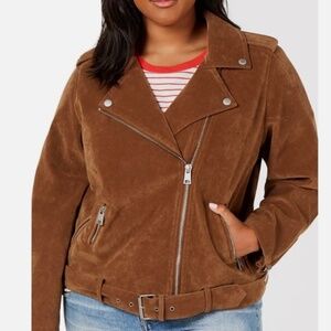 NWT Levi's Faux Suede Cognac Belted Motorcycle Jacket